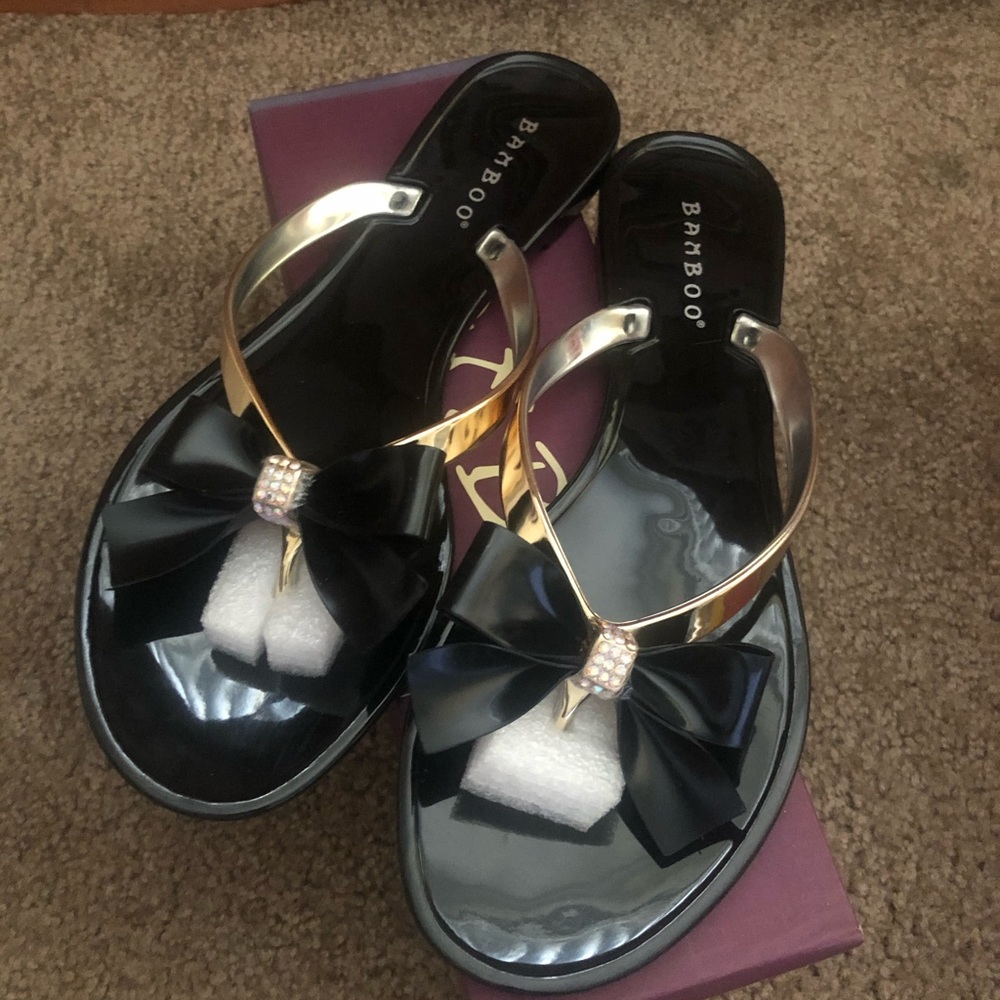 Black and Gold sandals with Bow